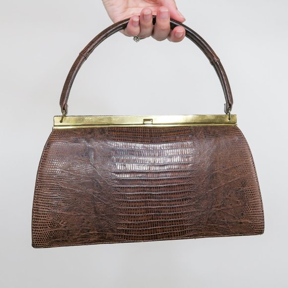Vintage 50s Roos Atkins Brown Lizard Handbag - Picture 3 of 12
